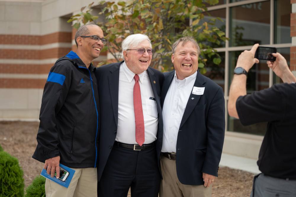 President Emeritus Arend Lubbers with guests at the Arend and Nancy Lubbers Student Services Center Dedication